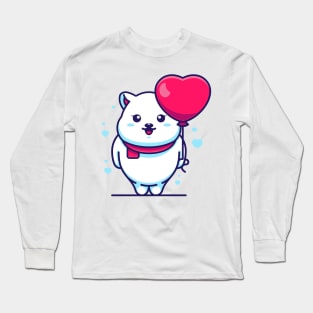 Cute polar bear with balloon cartoon Long Sleeve T-Shirt